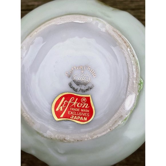 Vintage Lefton Heritage Rose Hand Painted Green Demitasse Cup Saucer - Picture 7 of 11